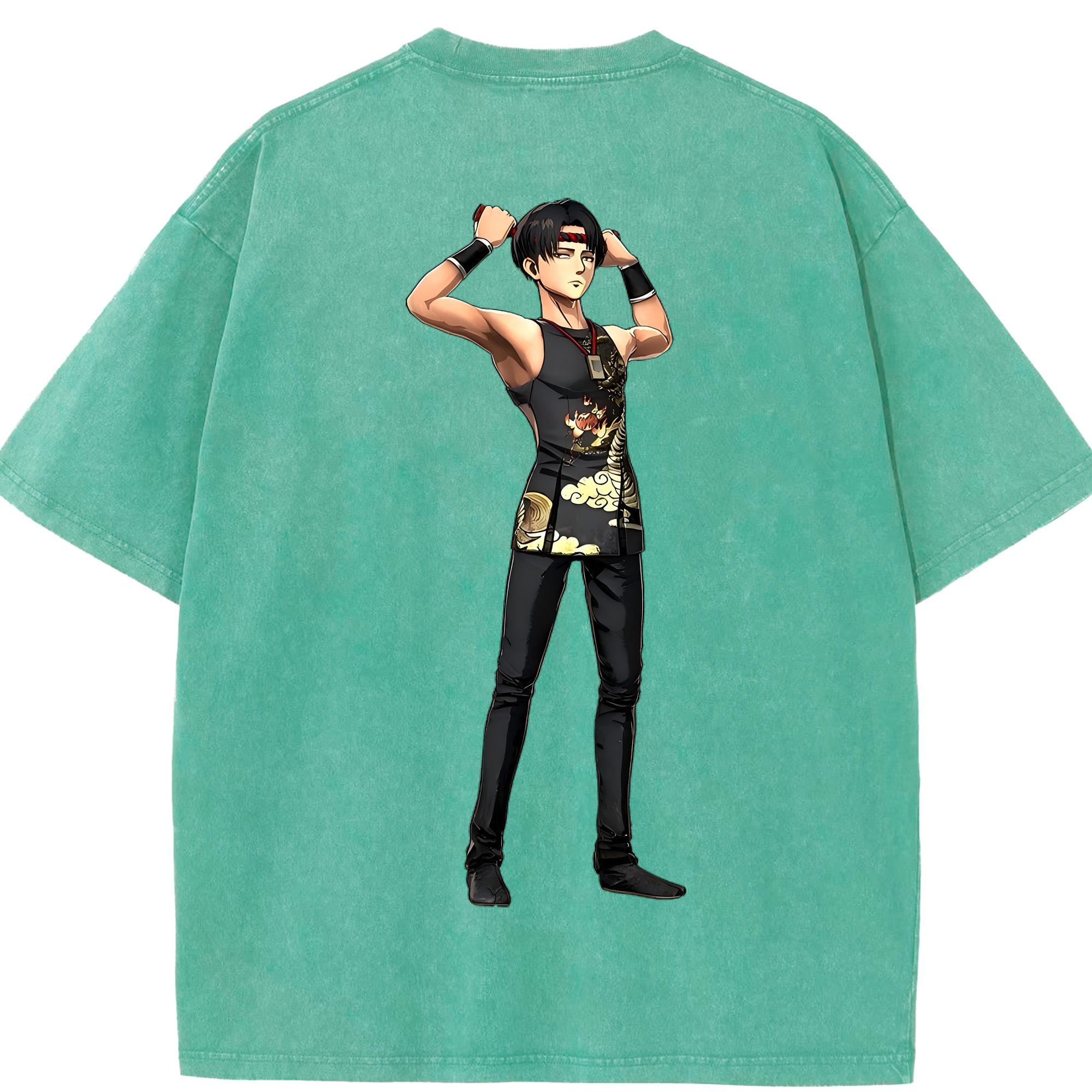 （画像用） 進撃の巨人 リヴァイ·アッカーマン Attack on Titan Levi Ackerman 綿100% ヴィンテージ風 半袖Tシャツ（背面プリント）
